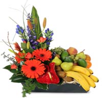 Lovely Basket with Fruits and Flowers