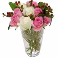 Blossoming Bunch of Pink and White Roses