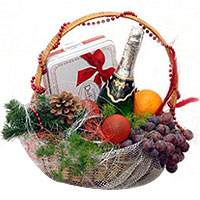 Adorable Holiday Delight Champagne Chocolate N Fruits Gift Basket